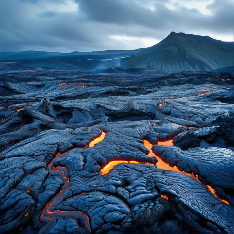 Molten Lava Flows Across Cooled Bed
