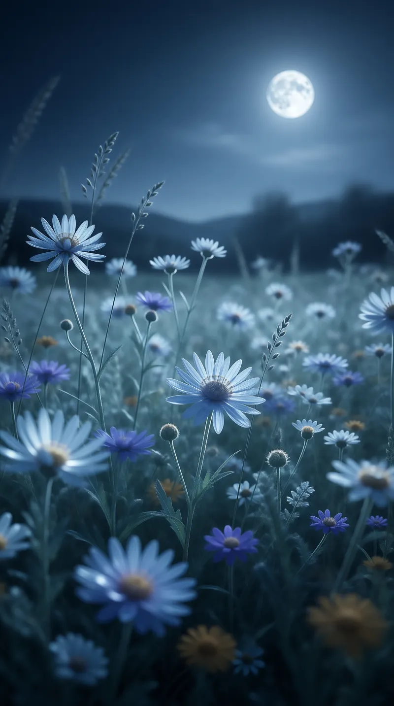 Moonlit Meadow with Flowers