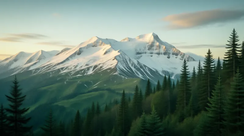 Snowy Peaks Over Forest