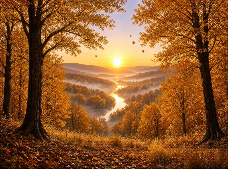 Golden Autumn Valley Sunrise