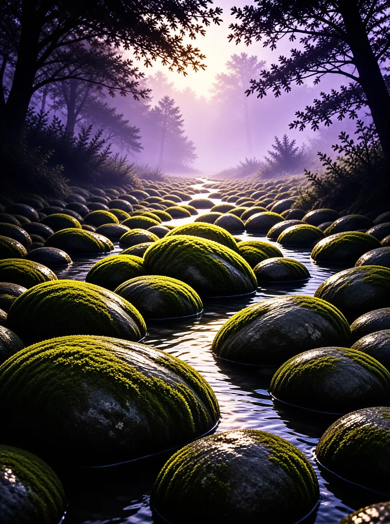 Path of Mossy Stones in Mist