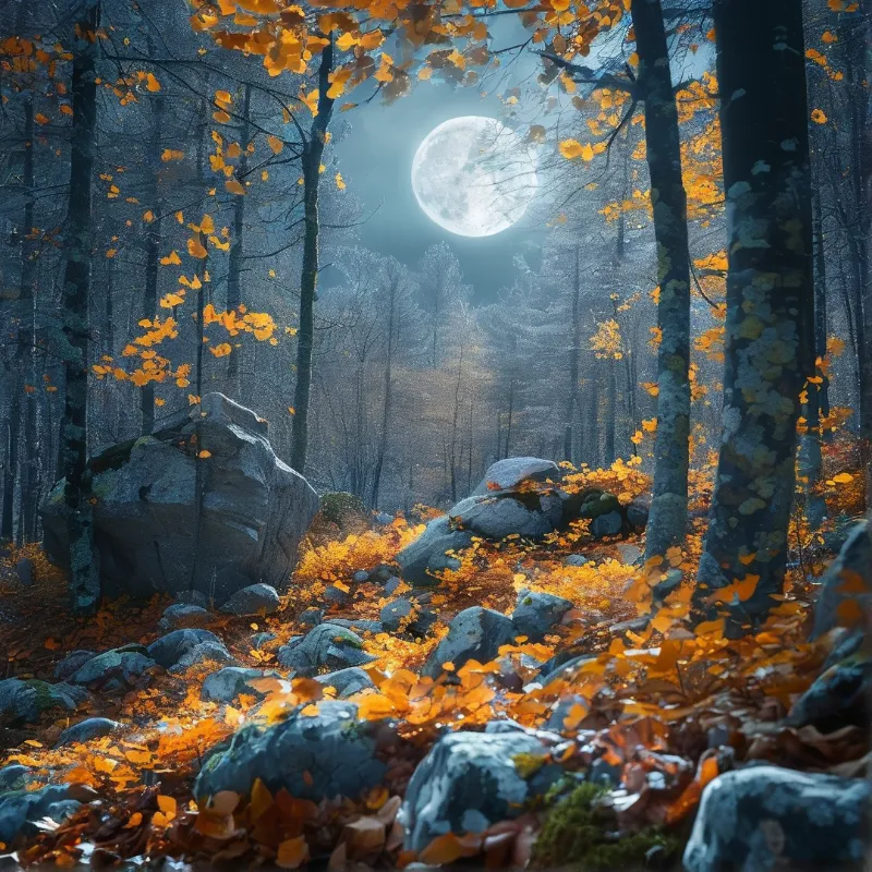 Moonlit Autumn Forest
