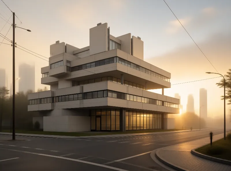 Modern Geometric Building at Dawn