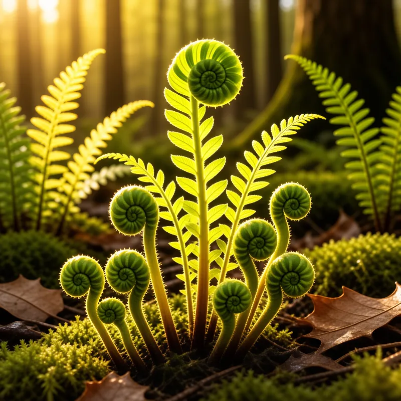 Sunlit Forest Ferns