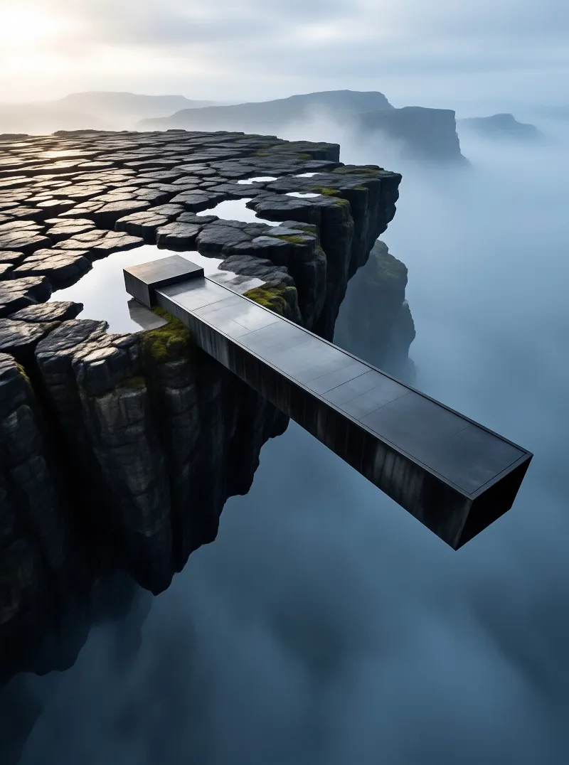 Surreal Bridge Over Cliffs