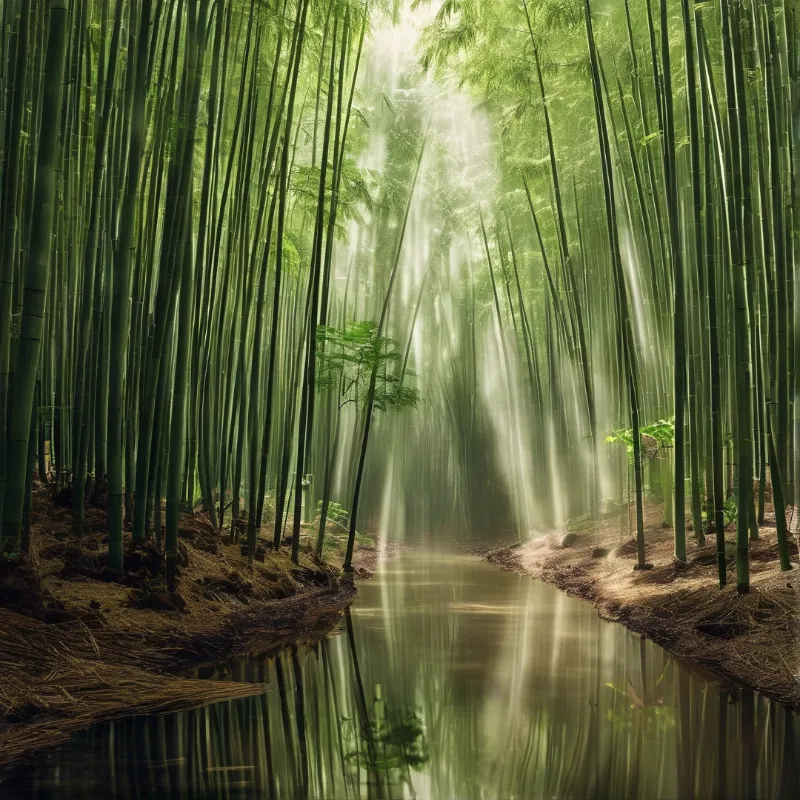 Sunlit Bamboo Stream