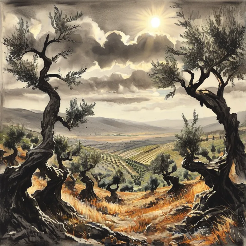 Sunlight Over Gnarled Trees