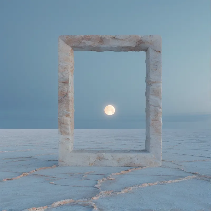 Surreal Stone Frame and Moon