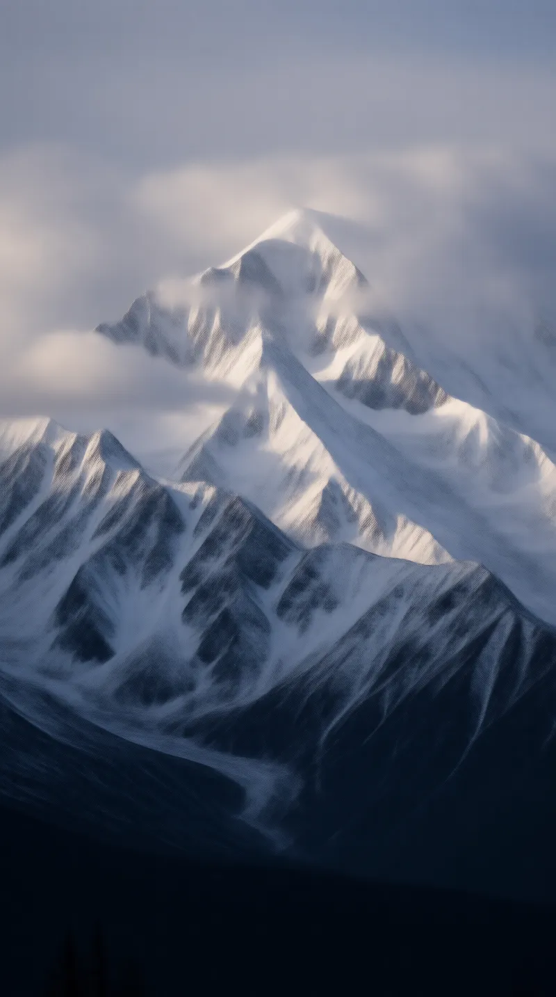 Misty Snow-Capped Mountain Peak