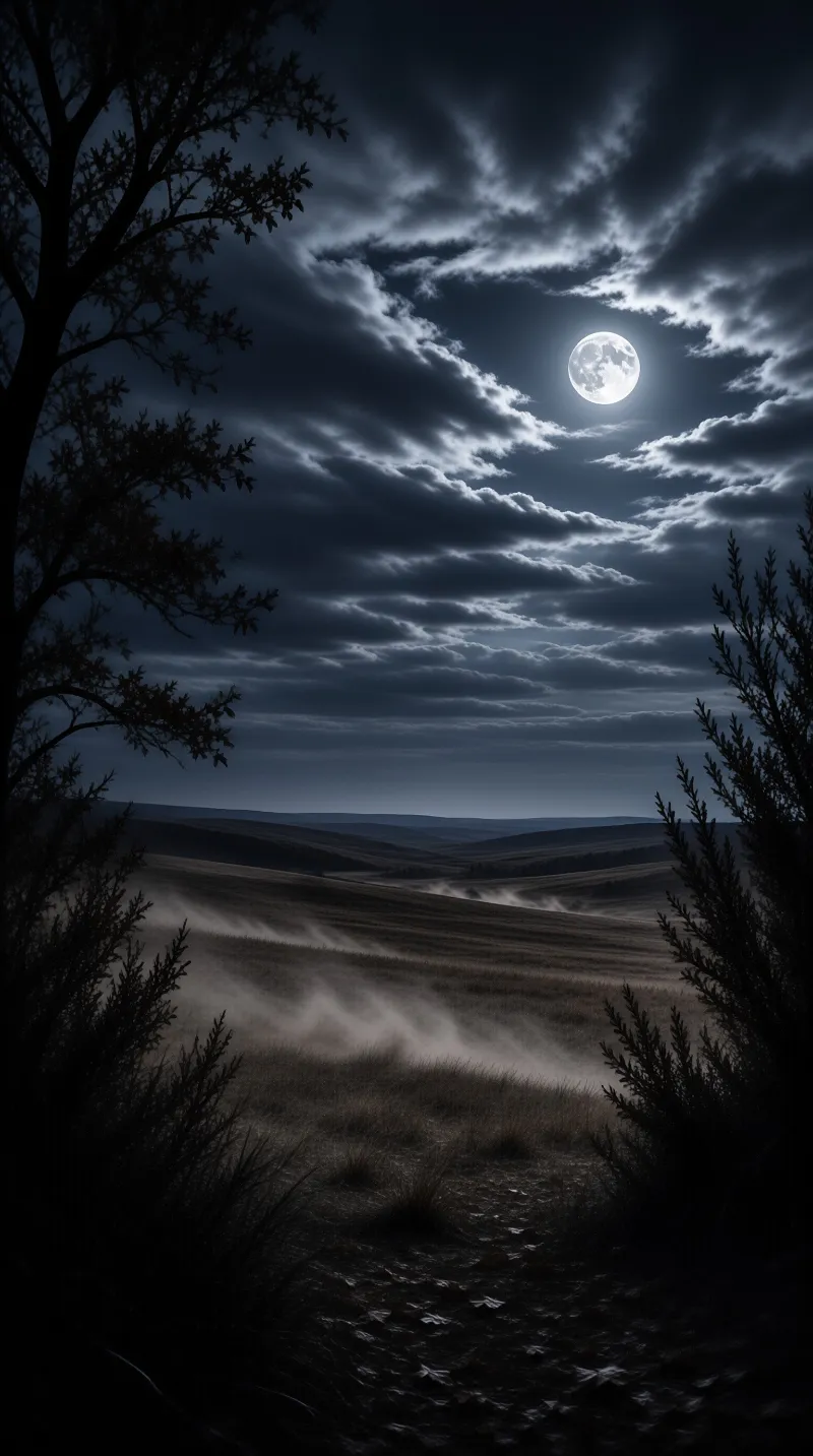 Full Moon Over Rolling Hills