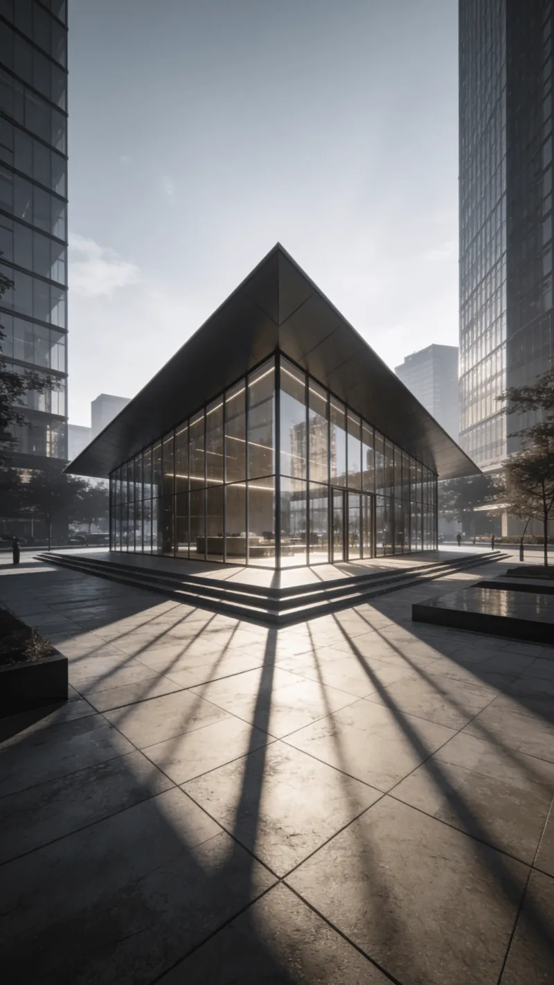 Pavilion with Glass Curtain Wall — Urban Plaza