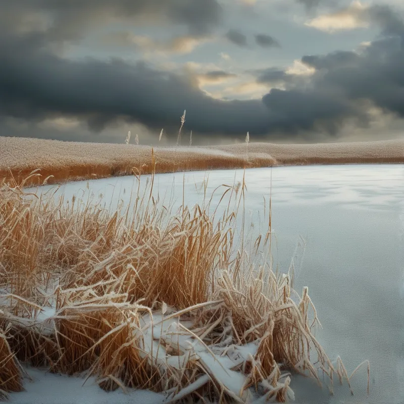 Frosty Reeds by a Frozen Lake