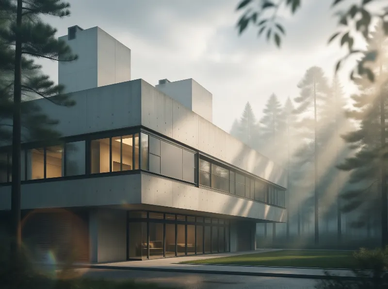 Modern Concrete Building in Forest