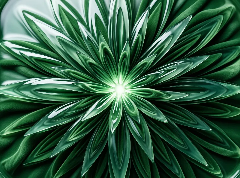 Glossy green succulent leaves radiate outward from a bright white light center.