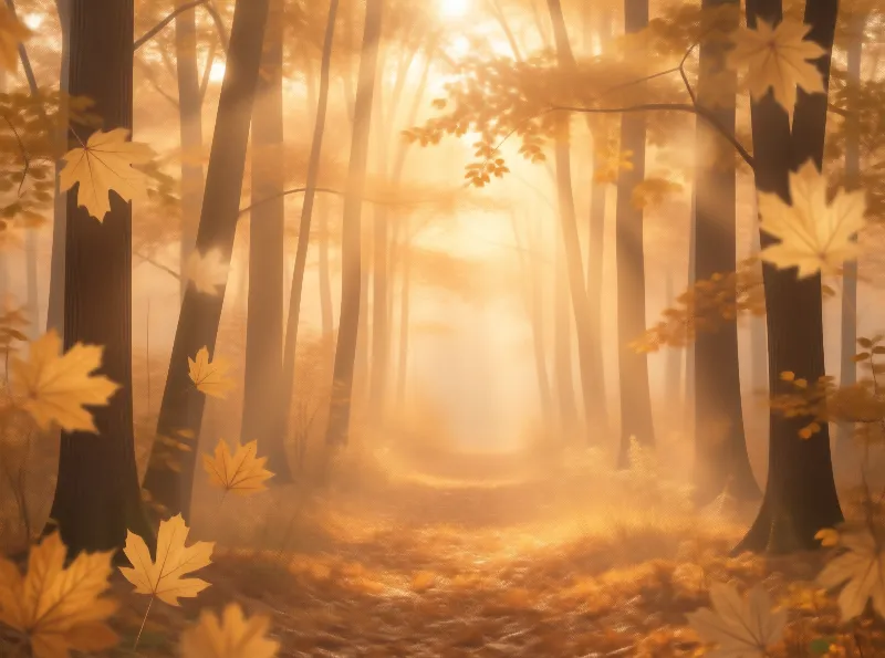 Sunlit Golden Autumn Forest