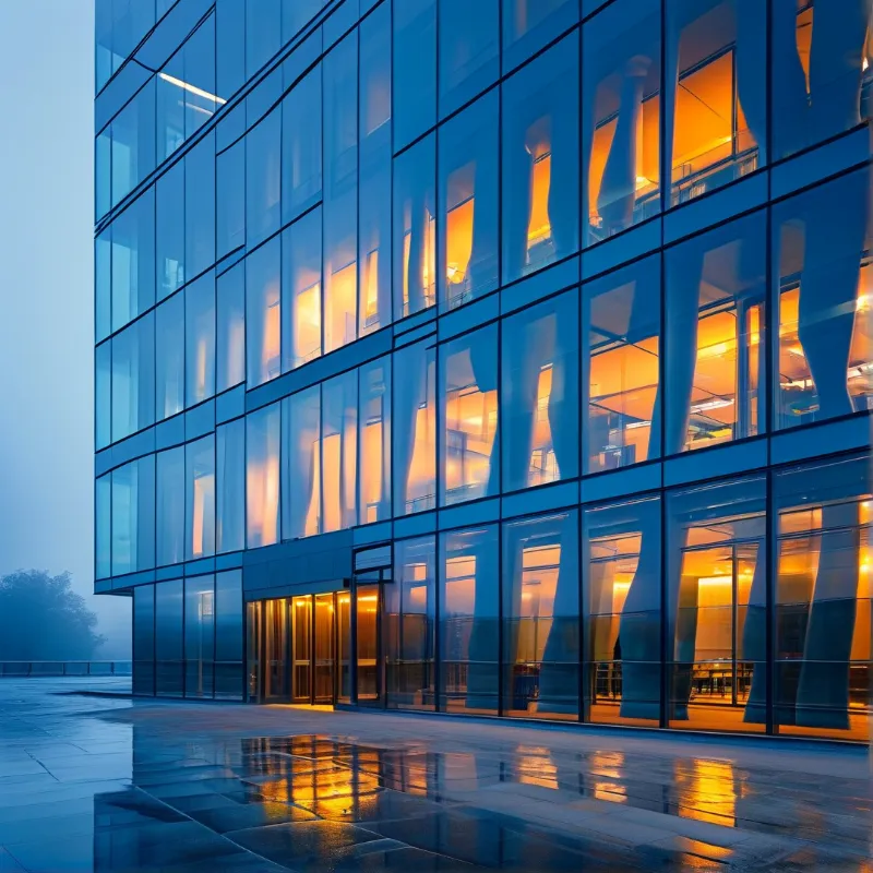 Modern Glass Building at Dusk