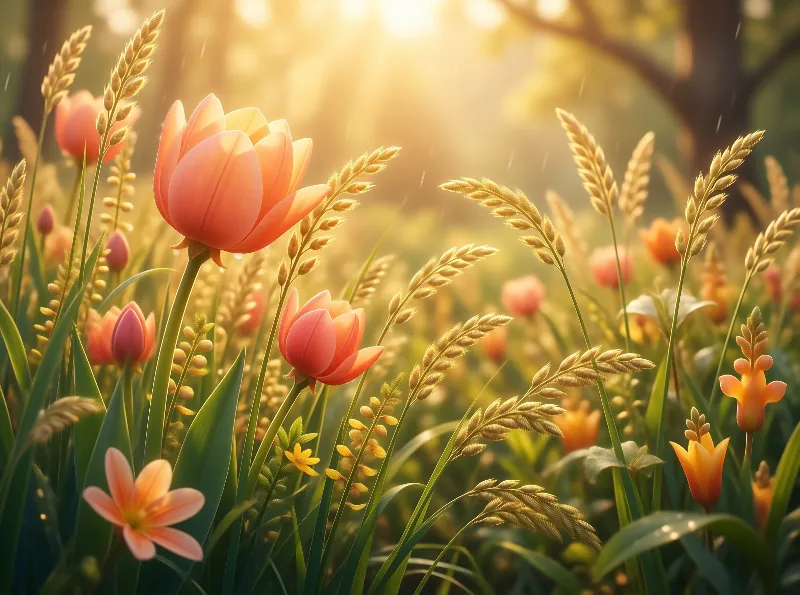 Sunlit Field of Orange Flowers