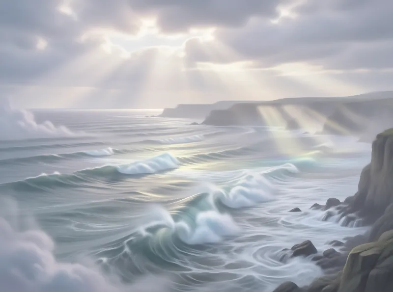 Sunlit Waves by Coastal Cliffs