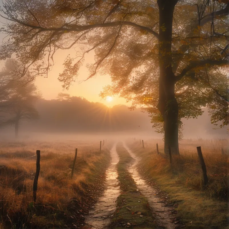 Foggy Path at Sunrise