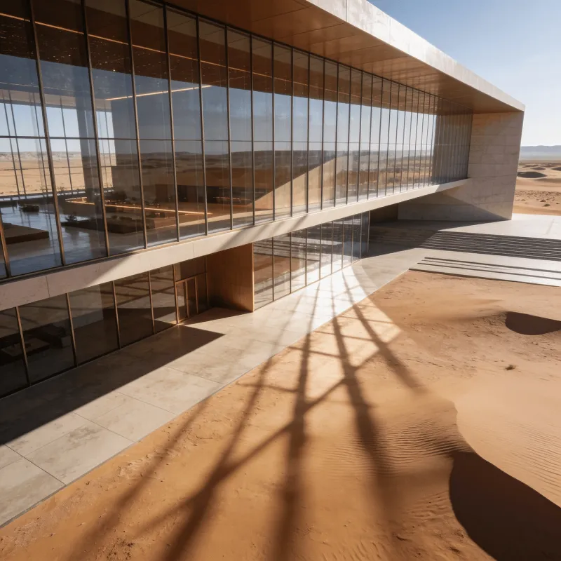 Cultural Center with Glass Curtain Wall — Desert Plain