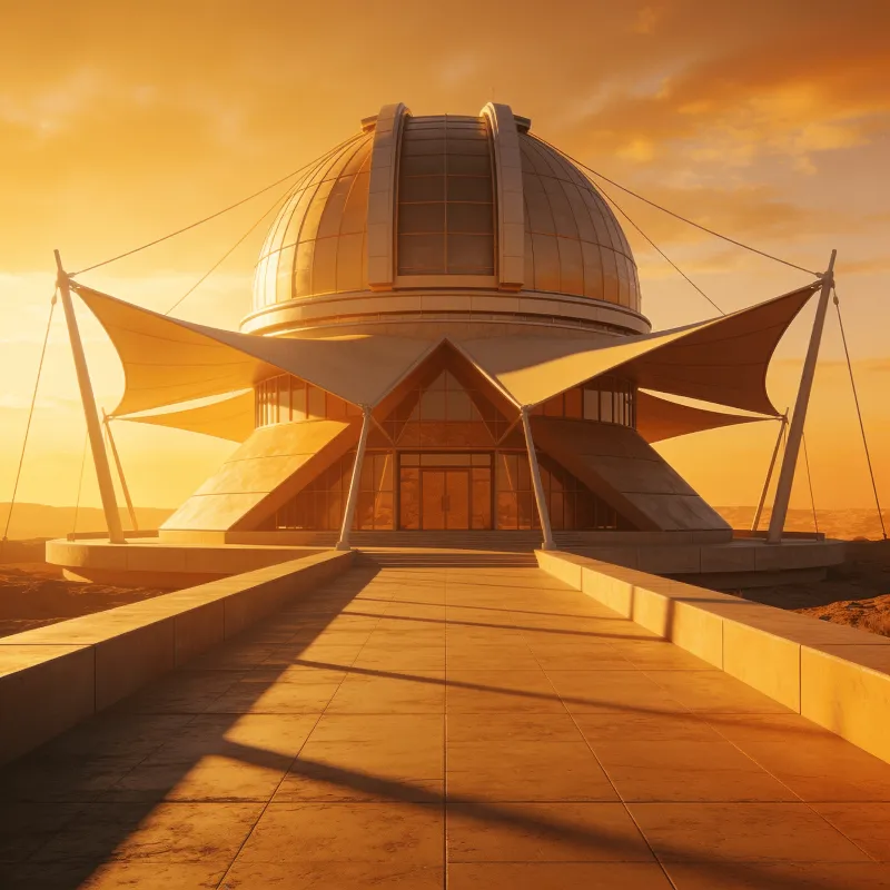 Observatory with Tensile Structure — Golden Sunset