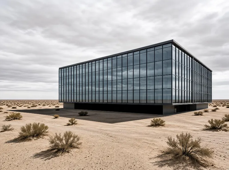 Modern Glass Building in Desert