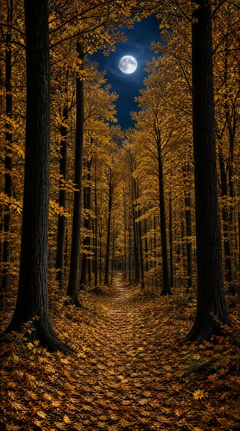 Moonlit Autumn Forest Path
