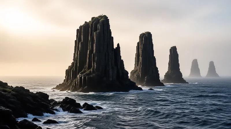 Dramatic Sea Stacks in Mist