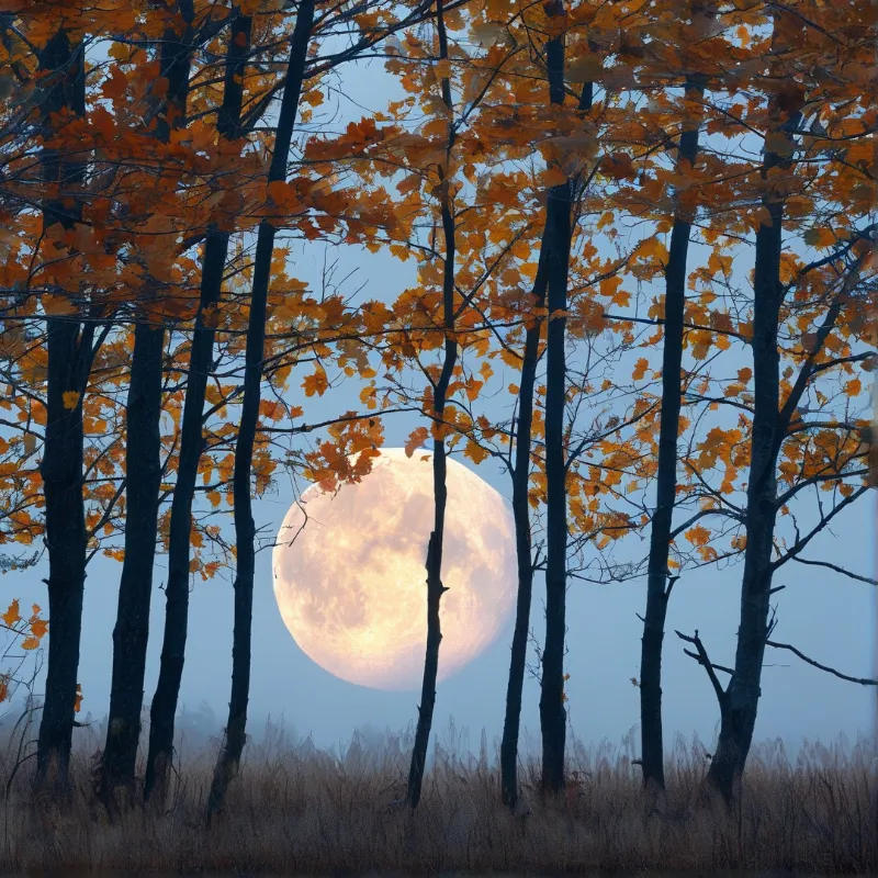 Moonrise in Autumn Forest