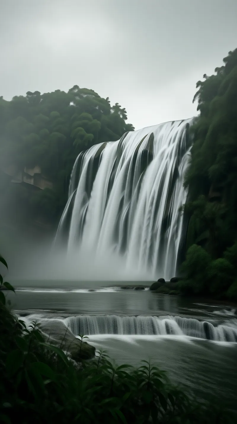Misty Waterfall Landscape