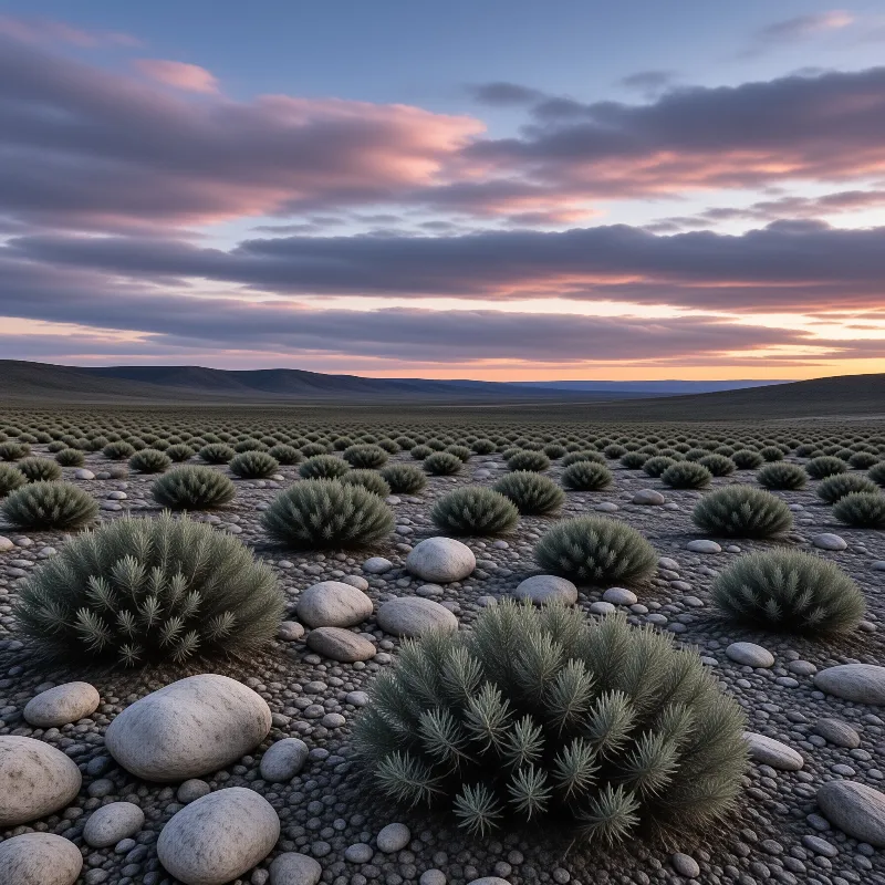Shrub Landscape at Sunset