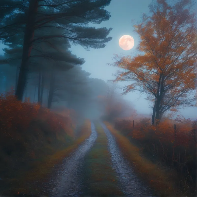 Misty Forest Moonlit Path