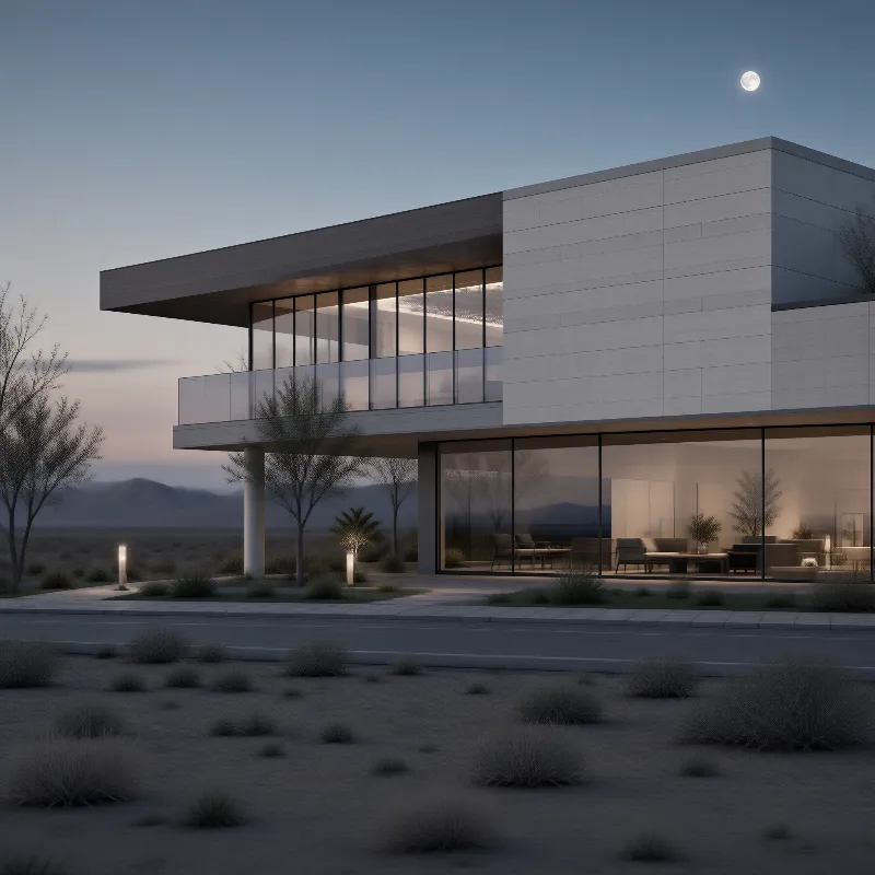 Modern Desert House at Night
