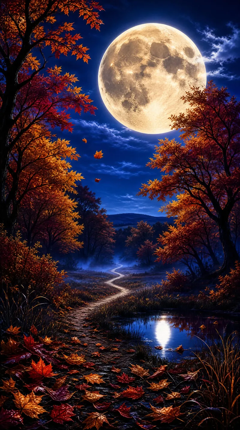 Full Moon Over Autumn Path