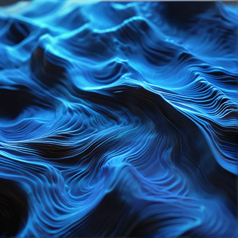 Luminous cyan ridges ripple across a dark surface like a glowing three-dimensional topographic map.