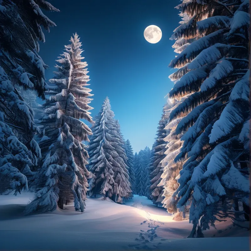 Moonlit Snowy Forest