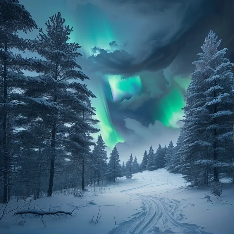 Northern Lights Winter Scene