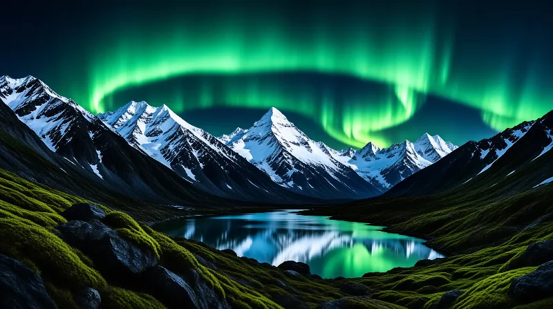 Aurora Over Snowy Peaks