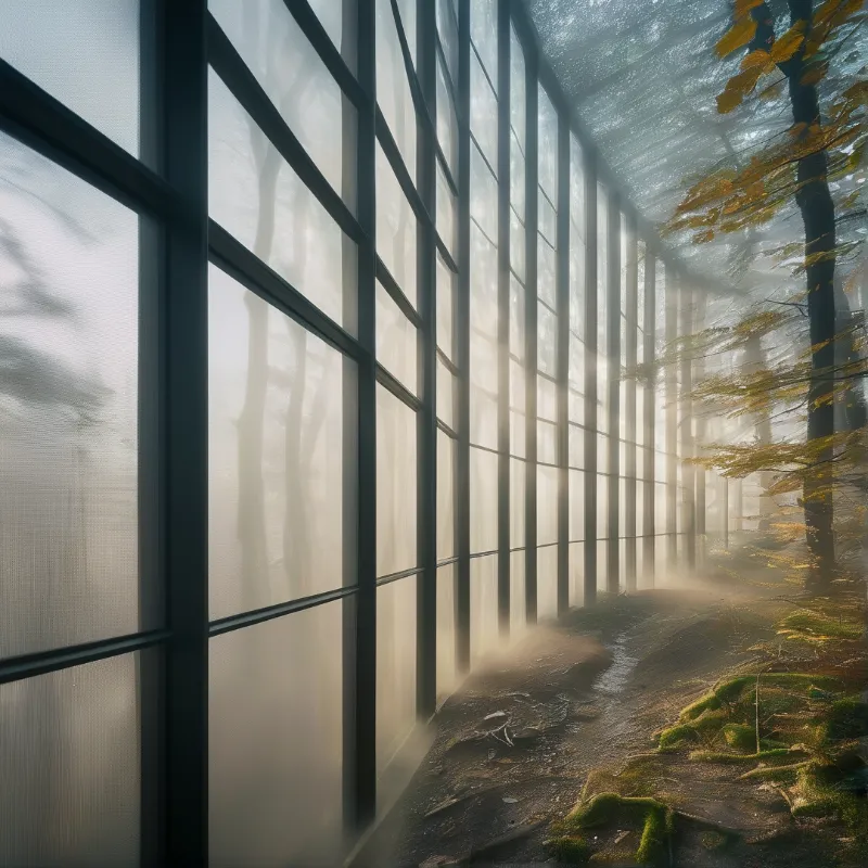 Glass Wall in Misty Forest