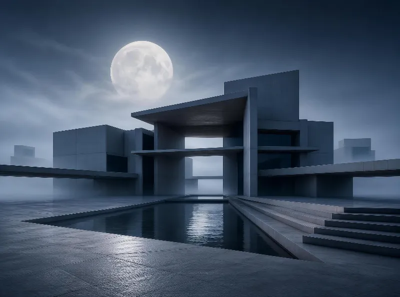 Moonlit Brutalist Architecture
