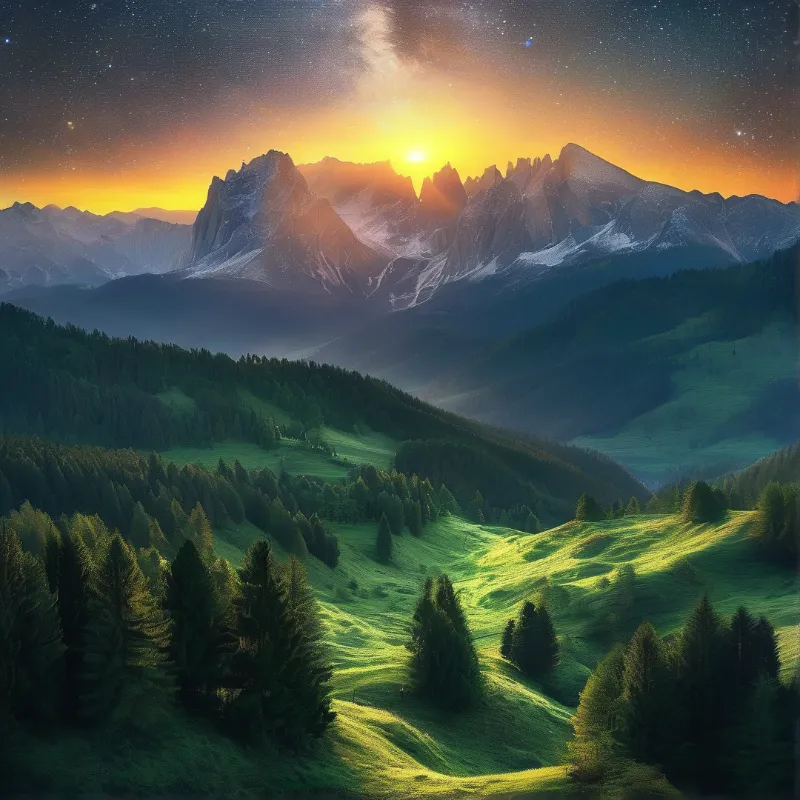 Mountain Sunset with Stars