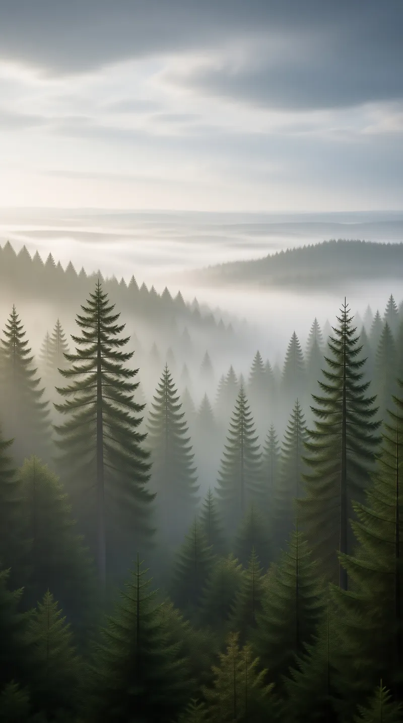 Misty Pine Forest Landscape