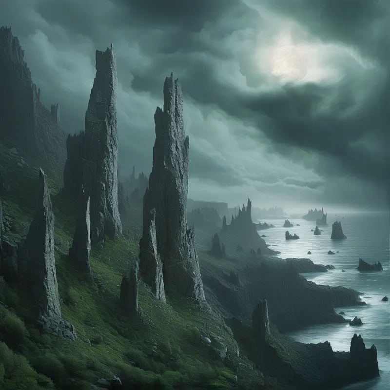 Misty Coastal Sea Stacks