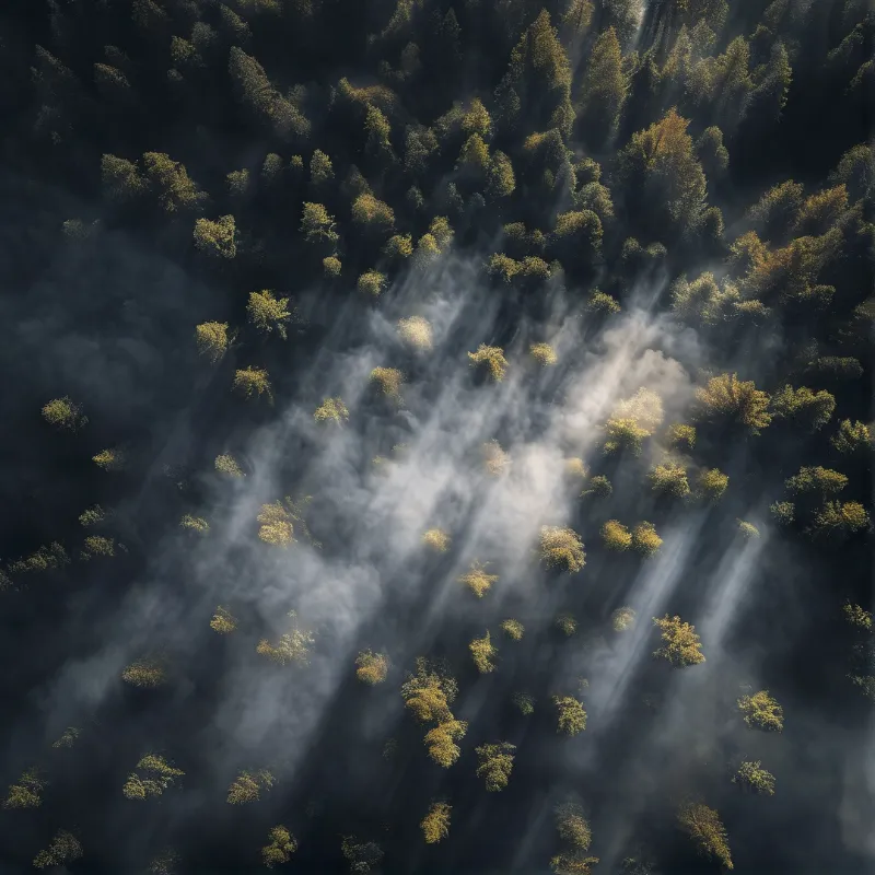 Sunlight in Misty Forest