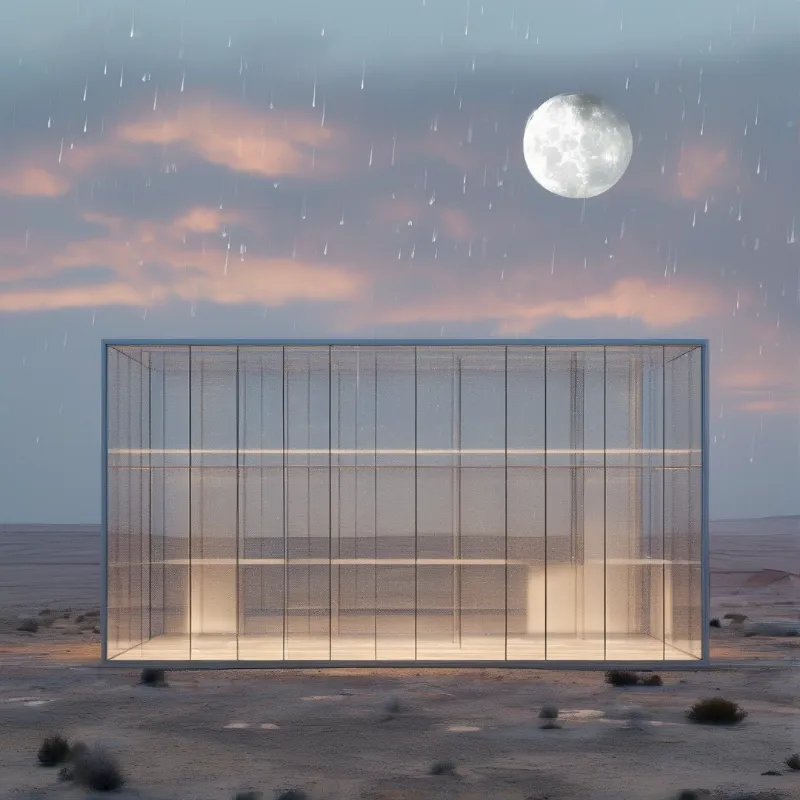Modern Glass Shelter in Rain