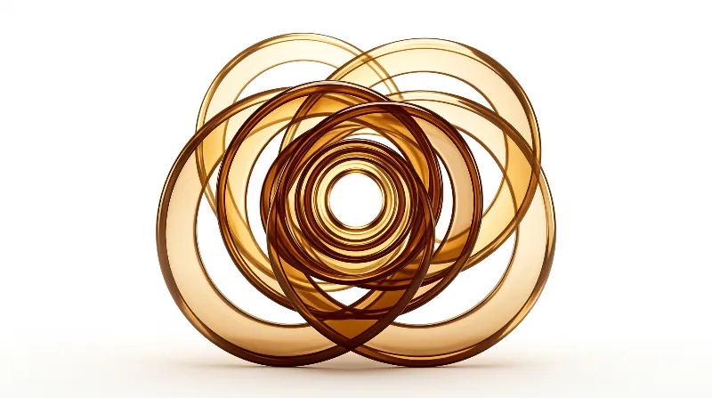 Translucent brown bands twist into a vortex against bright studio lighting.