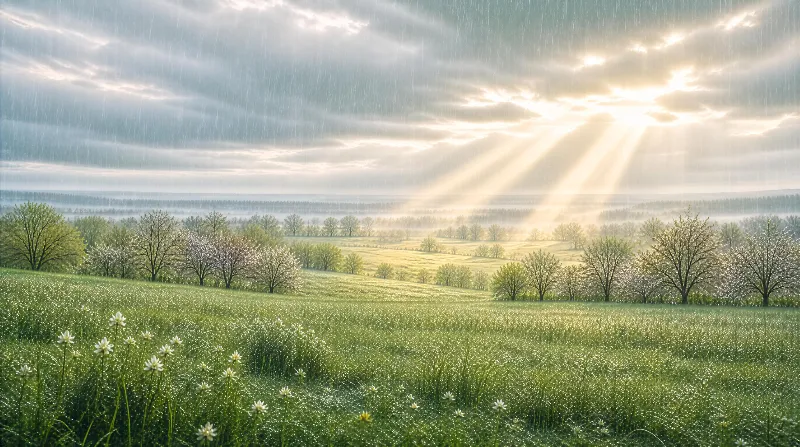 Sunshower Over Spring Meadow