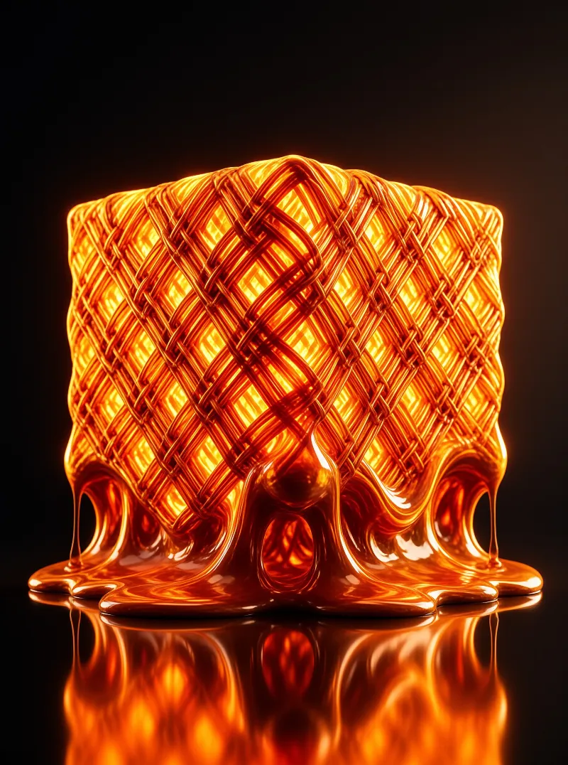 Amber Weave Cube — Molten Lattice Study