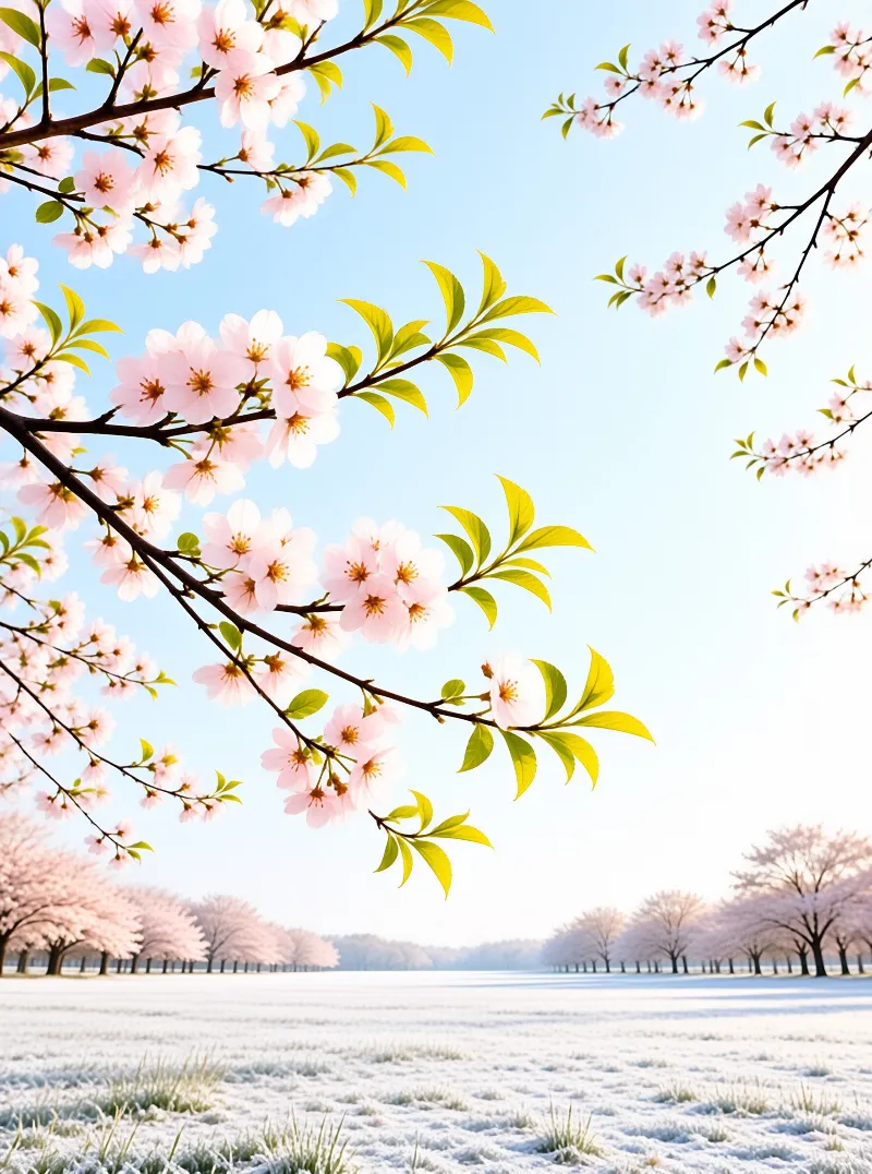 Cherry Blossoms in Frosty Spring