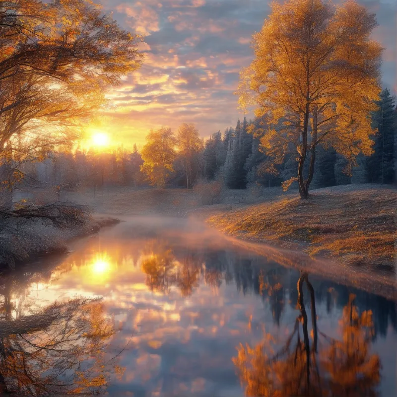Misty River at Sunrise